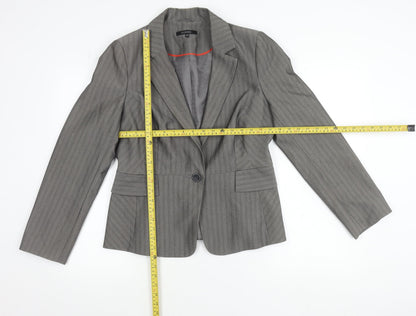 Dunnes Women Grey Pinstripe Single-Breasted Blazer Size 14 Medium