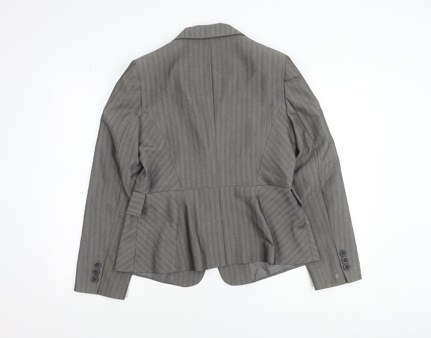 Dunnes Women Grey Pinstripe Single-Breasted Blazer Size 14 Medium