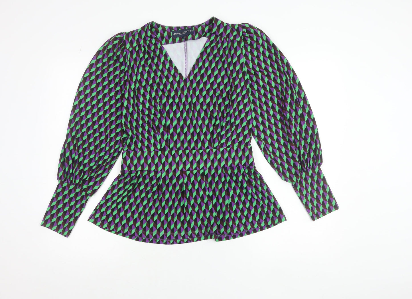 Lennon Courtney Women's Multicoloured Geometric Peplum Blouse Size 10