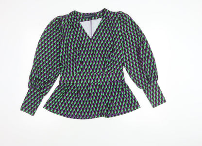 Lennon Courtney Women's Multicoloured Geometric Peplum Blouse Size 10