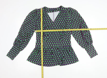 Lennon Courtney Women's Multicoloured Geometric Peplum Blouse Size 10