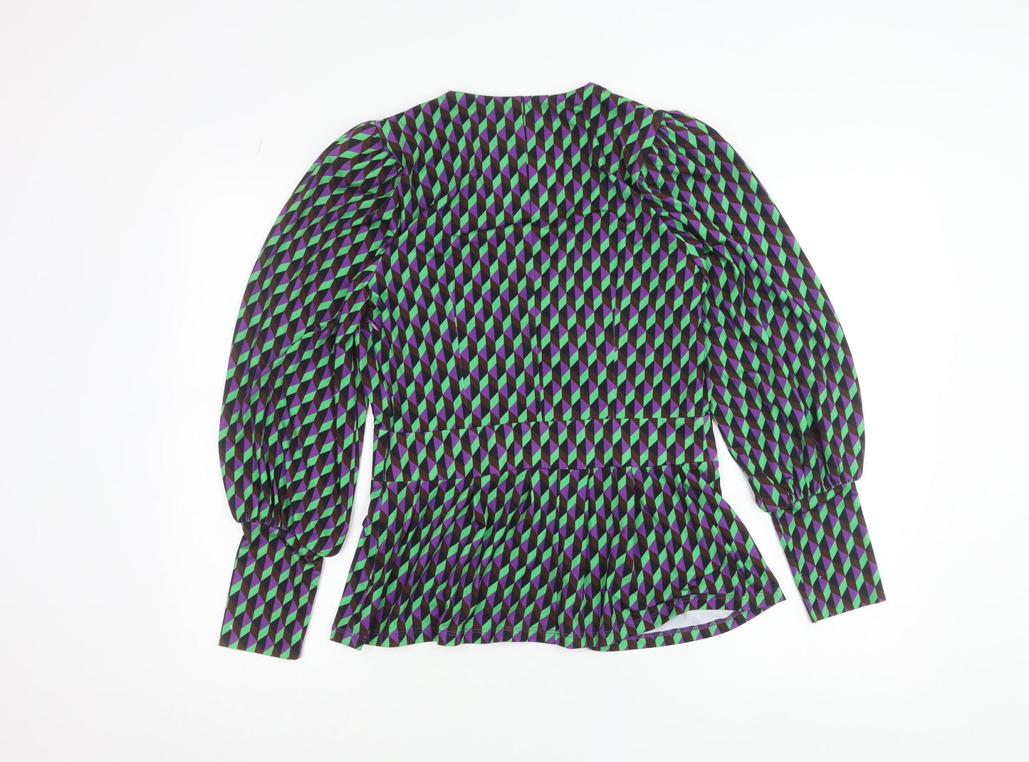 Lennon Courtney Women's Multicoloured Geometric Peplum Blouse Size 10