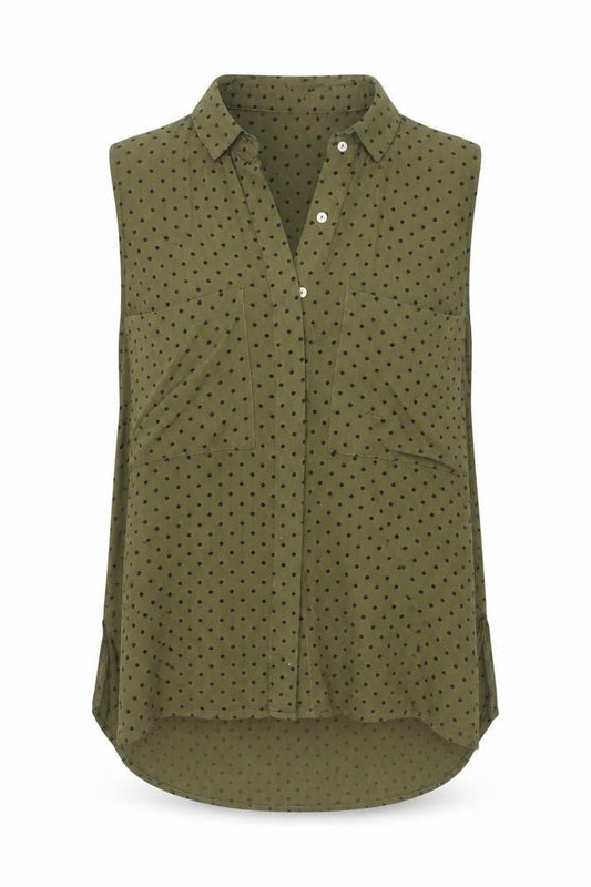 Stradivarius Womens Green Polka Dot Sleeveless Blouse Size L