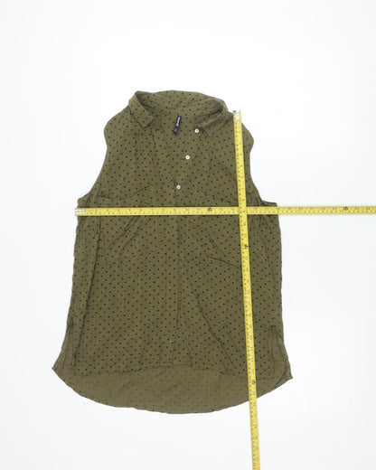 Stradivarius Womens Green Polka Dot Sleeveless Blouse Size L