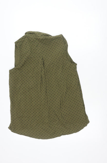 Stradivarius Womens Green Polka Dot Sleeveless Blouse Size L