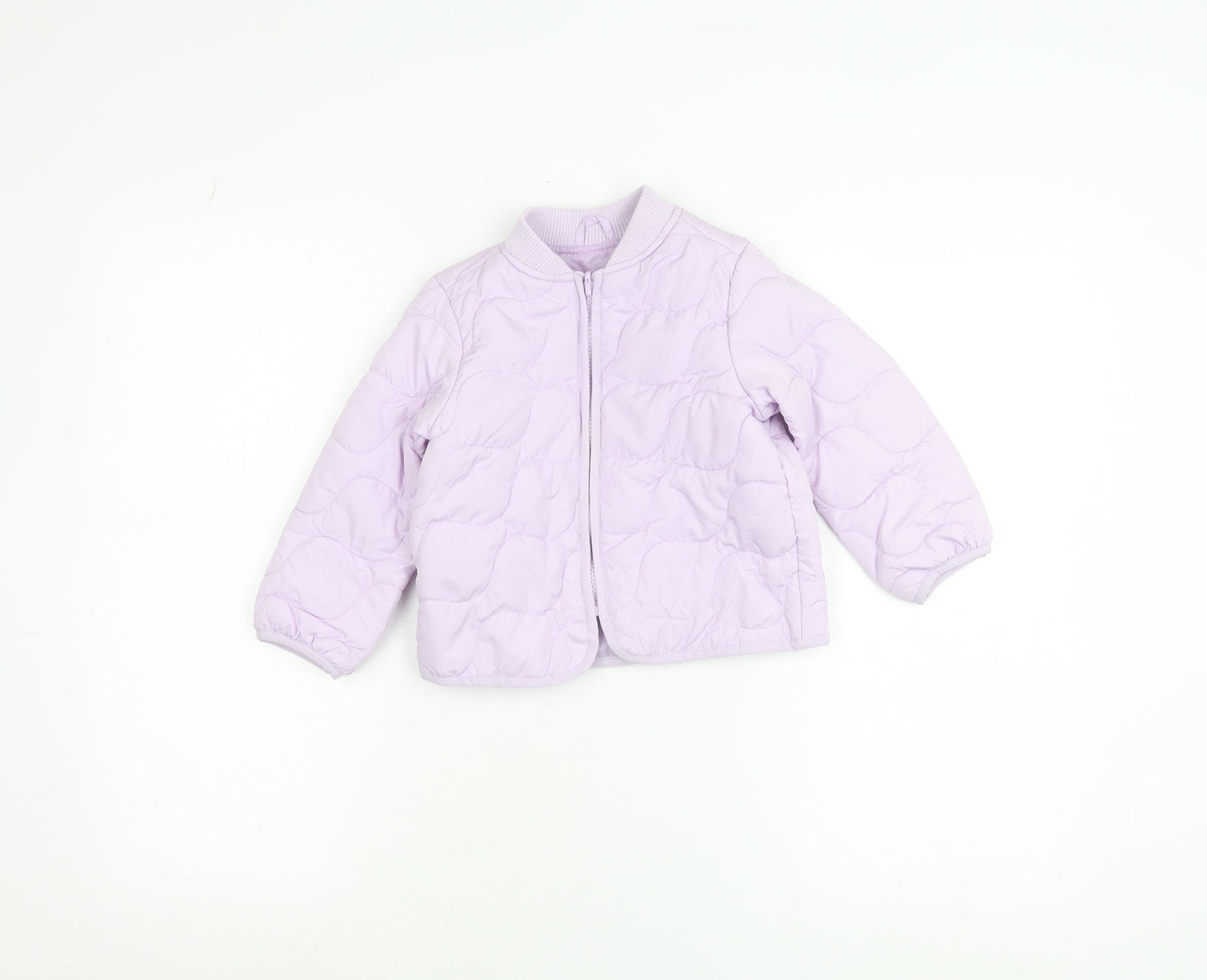 Marks and Spencer Girls Purple Puffer Jacket 2-3 Years Quilted Zip-Up