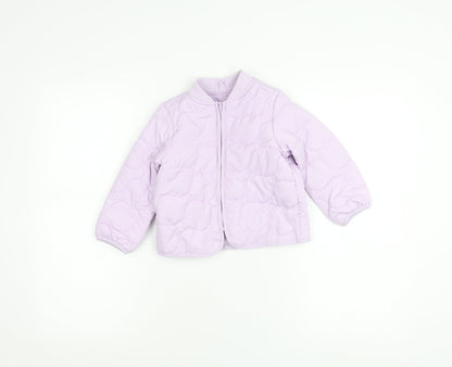 Marks and Spencer Girls Purple Puffer Jacket 2-3 Years Quilted Zip-Up