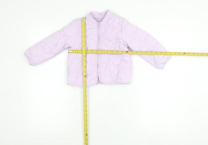 Marks and Spencer Girls Purple Puffer Jacket 2-3 Years Quilted Zip-Up
