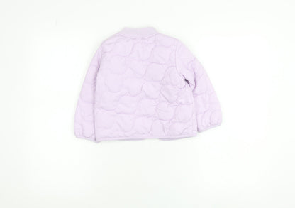 Marks and Spencer Girls Purple Puffer Jacket 2-3 Years Quilted Zip-Up