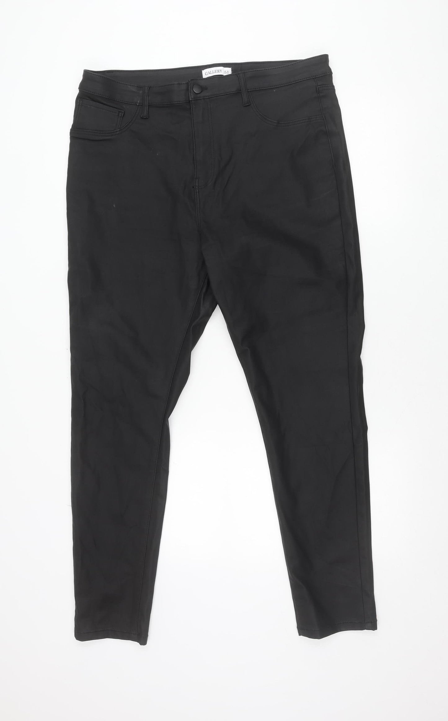 Gallery Womens Black Faux Leather Stretch Slim Trousers Size 20