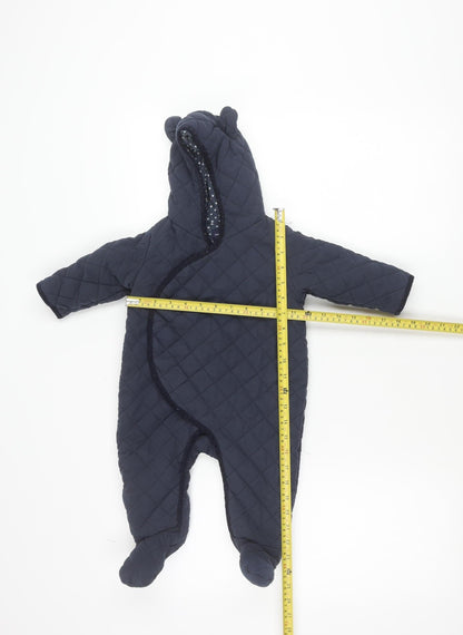 babyGap Unisex Navy Quilted Hooded Snowsuit 6-12 Months Warm Lined Winter Suit