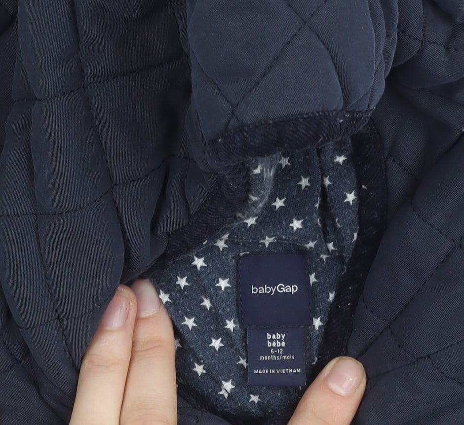 babyGap Unisex Navy Quilted Hooded Snowsuit 6-12 Months Warm Lined Winter Suit