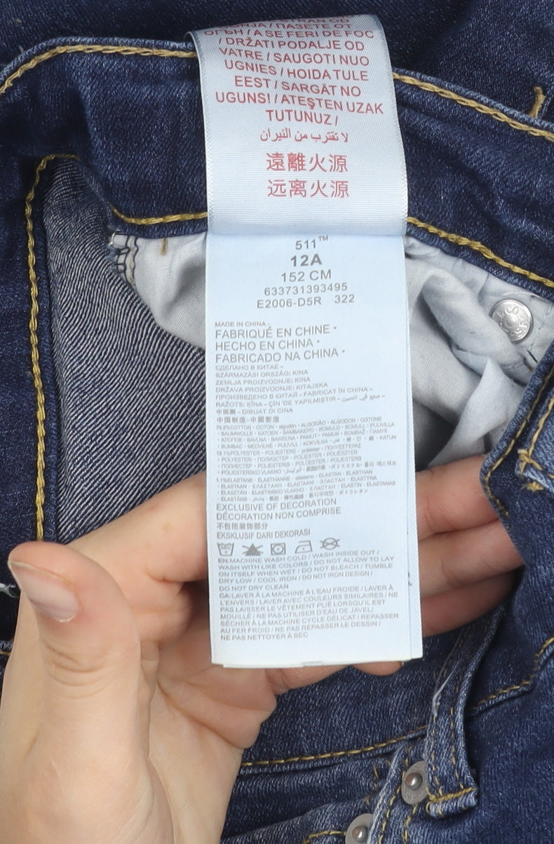 Levi's Girls Blue 511 Slim Jeans Size 12 Years Mid Rise Denim