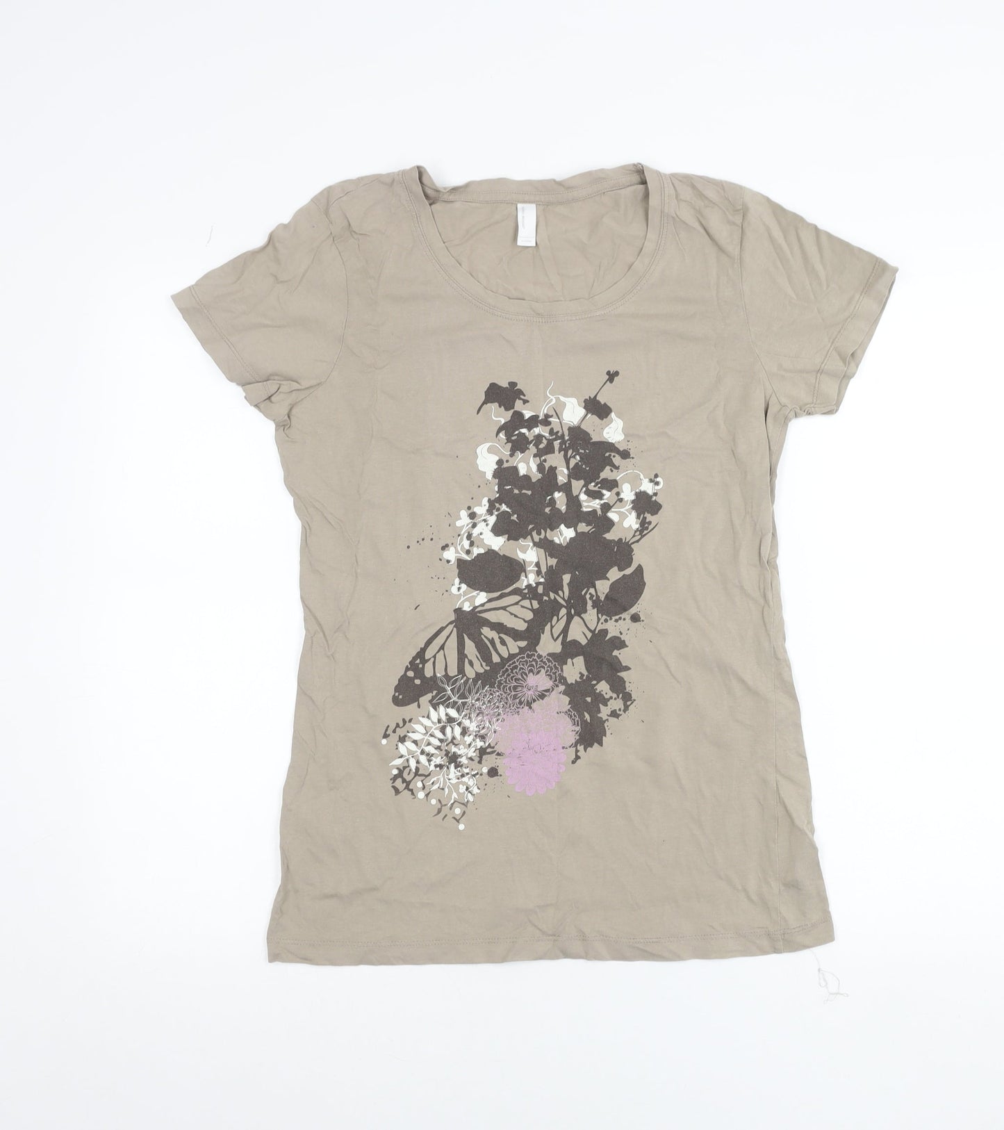 Vero Moda Women's Beige Floral Butterfly Print T-Shirt XL Short Sleeve