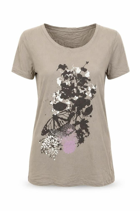 Vero Moda Women's Beige Floral Butterfly Print T-Shirt XL Short Sleeve
