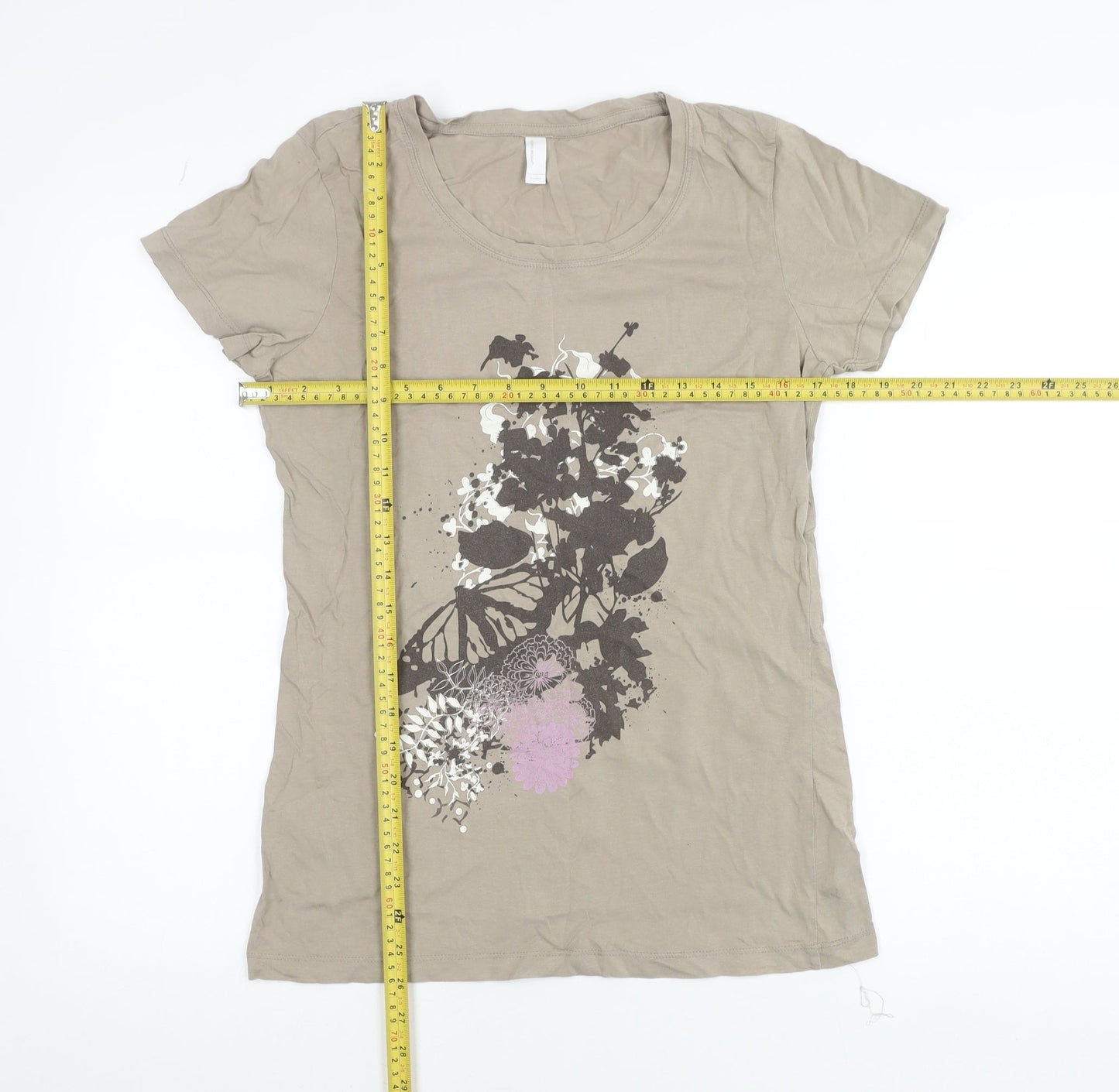Vero Moda Women's Beige Floral Butterfly Print T-Shirt XL Short Sleeve