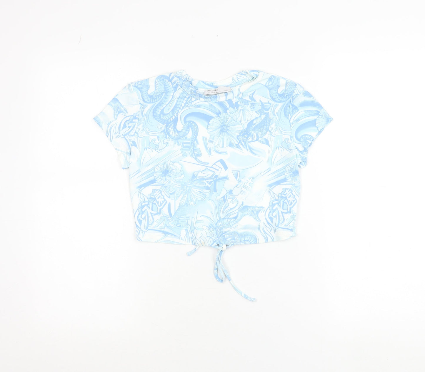 Bershka Women Blue Cropped Anime Print T-Shirt Size 8