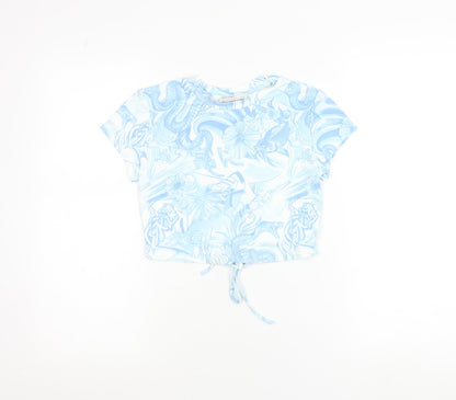 Bershka Women Blue Cropped Anime Print T-Shirt Size 8