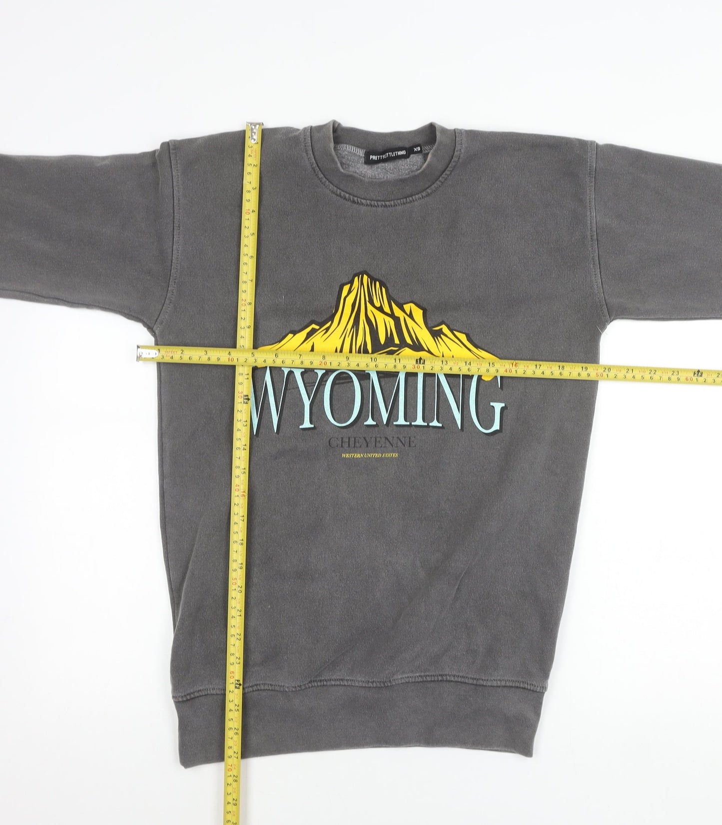 PrettyLittleThing Women Grey XS Wyoming Graphic Pullover Sweatshirt