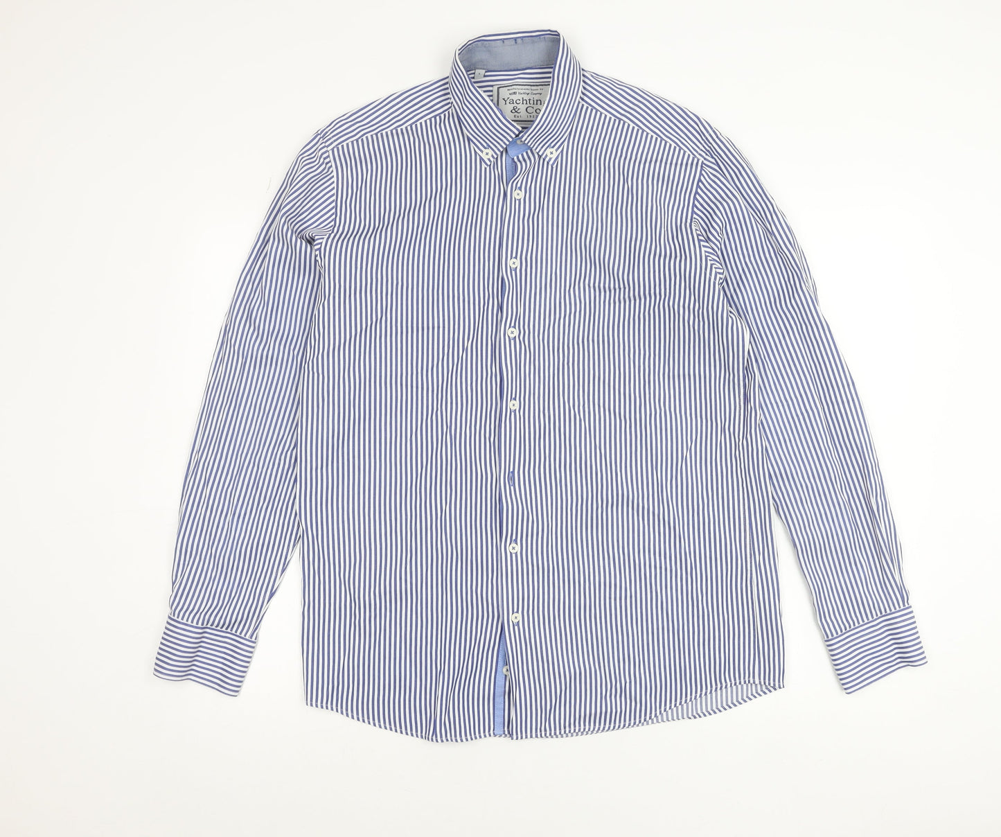 Yachting & Co Men's Blue Striped Cotton Button-Up Shirt L
