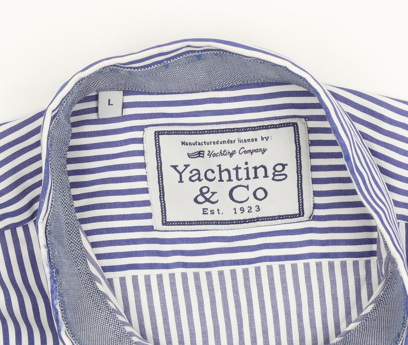 Yachting & Co Men's Blue Striped Cotton Button-Up Shirt L