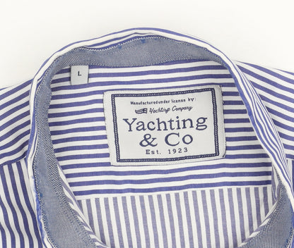 Yachting & Co Men's Blue Striped Cotton Button-Up Shirt L