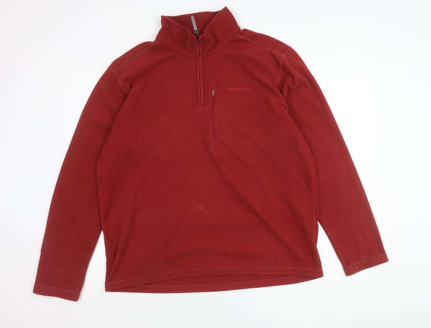 Brasher Mens Red Fleece 1/4 Zip Pullover Sweatshirt XL