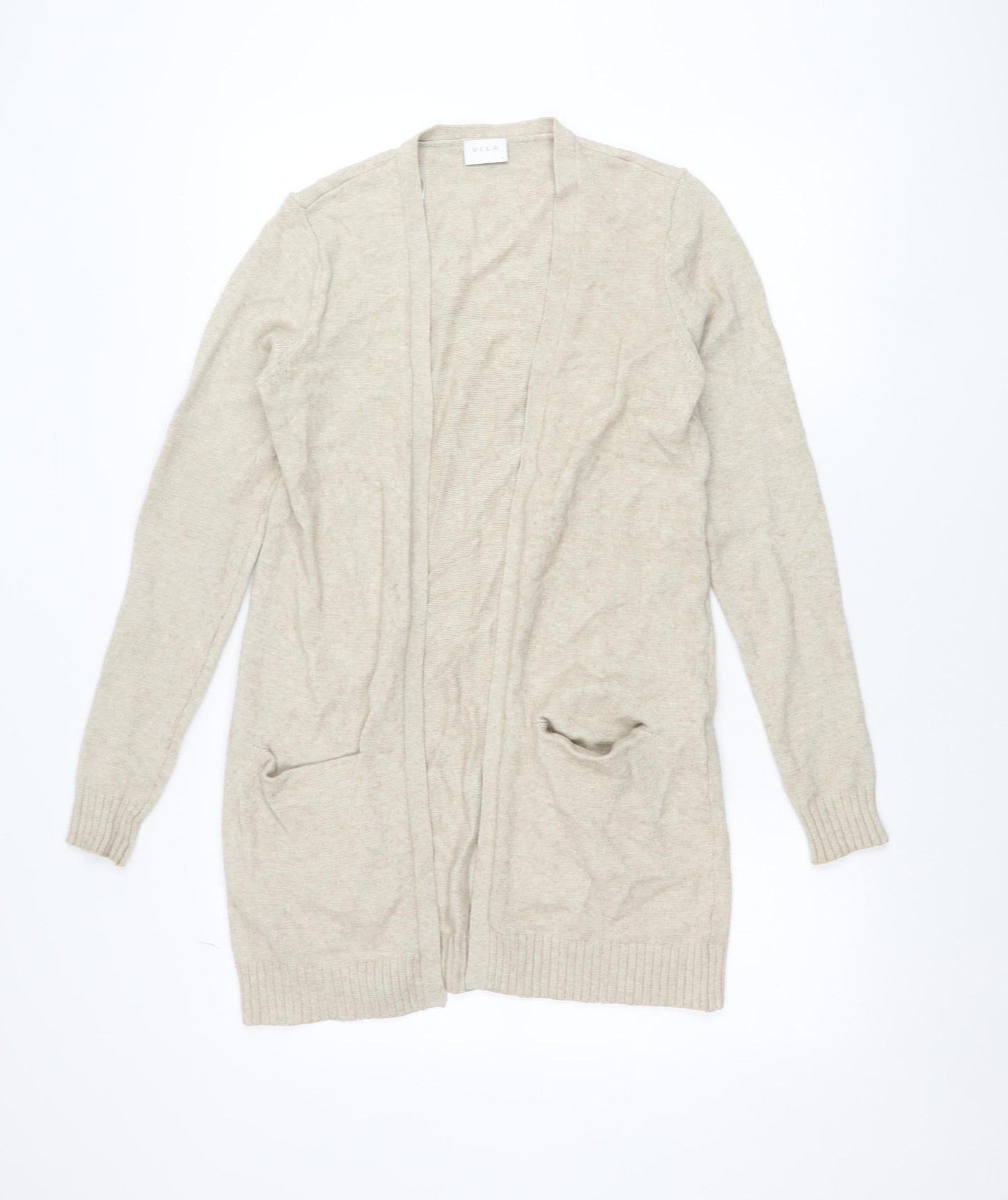 Vila Women Beige Open Knit Long Sleeve Cardigan XS