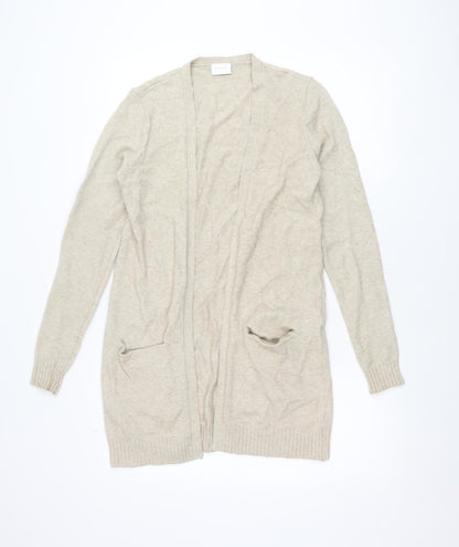 Vila Women Beige Open Knit Long Sleeve Cardigan XS