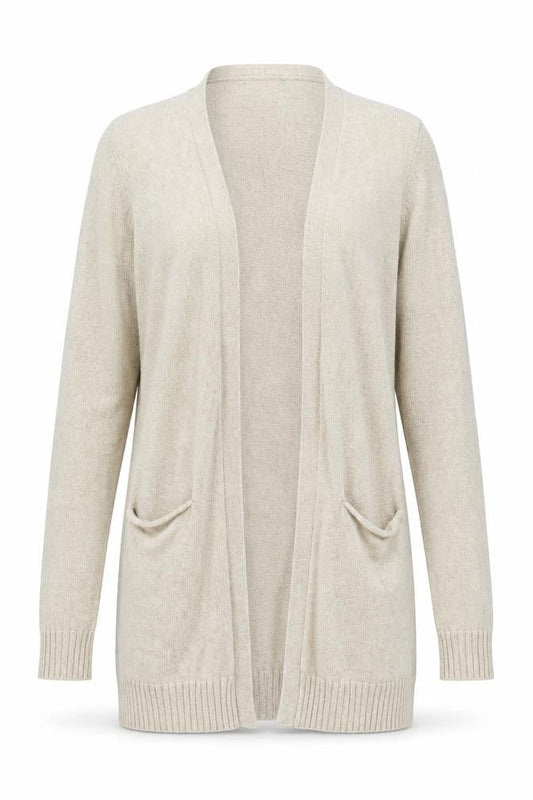 Vila Women Beige Open Knit Long Sleeve Cardigan XS