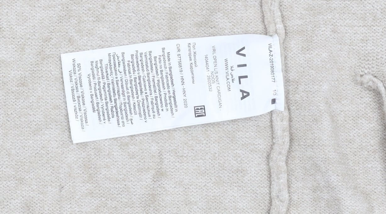 Vila Women Beige Open Knit Long Sleeve Cardigan XS