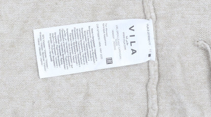 Vila Women Beige Open Knit Long Sleeve Cardigan XS