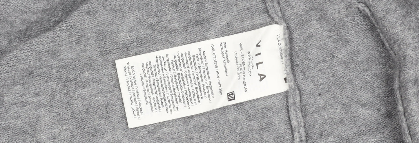 Vila Women’s Grey Knit Open Cardigan Size S Viscose Blend