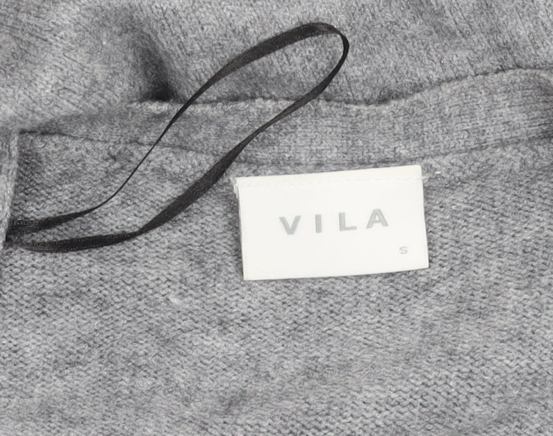 Vila Women’s Grey Knit Open Cardigan Size S Viscose Blend