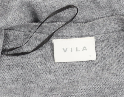 Vila Women’s Grey Knit Open Cardigan Size S Viscose Blend