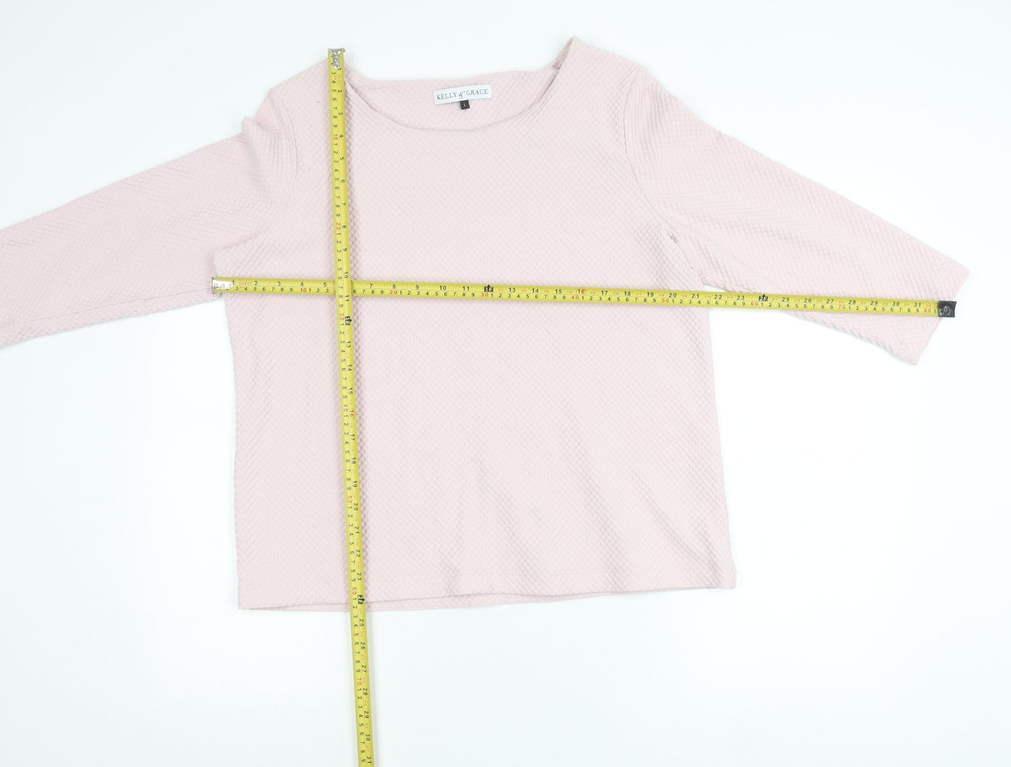 Kelly & Grace Women’s Pink Waffle-Knit 3/4 Sleeve Pullover Jumper L