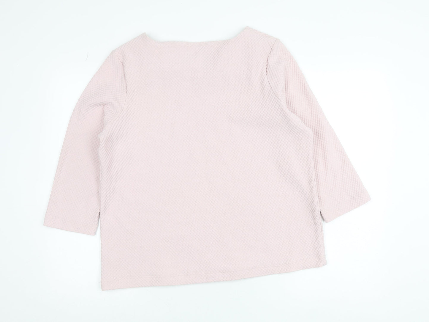 Kelly & Grace Women’s Pink Waffle-Knit 3/4 Sleeve Pullover Jumper L