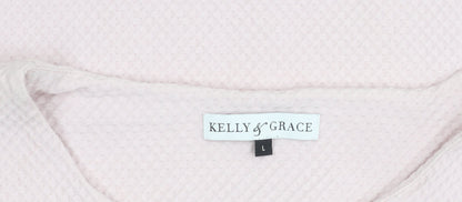 Kelly & Grace Women’s Pink Waffle-Knit 3/4 Sleeve Pullover Jumper L
