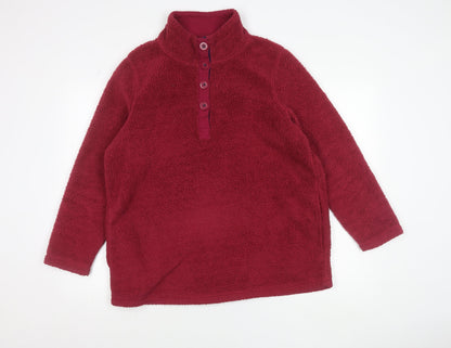 BM-Essentials Women’s Red Fleece Henley Sweatshirt Size M