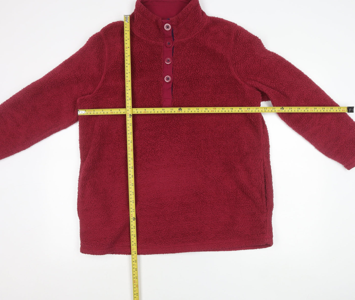 BM-Essentials Women’s Red Fleece Henley Sweatshirt Size M