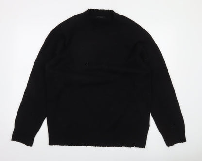 AllSaints Men's Black Wool Blend Crew Neck Pullover Jumper Medium