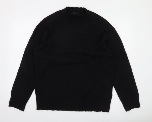 AllSaints Men's Black Wool Blend Crew Neck Pullover Jumper Medium