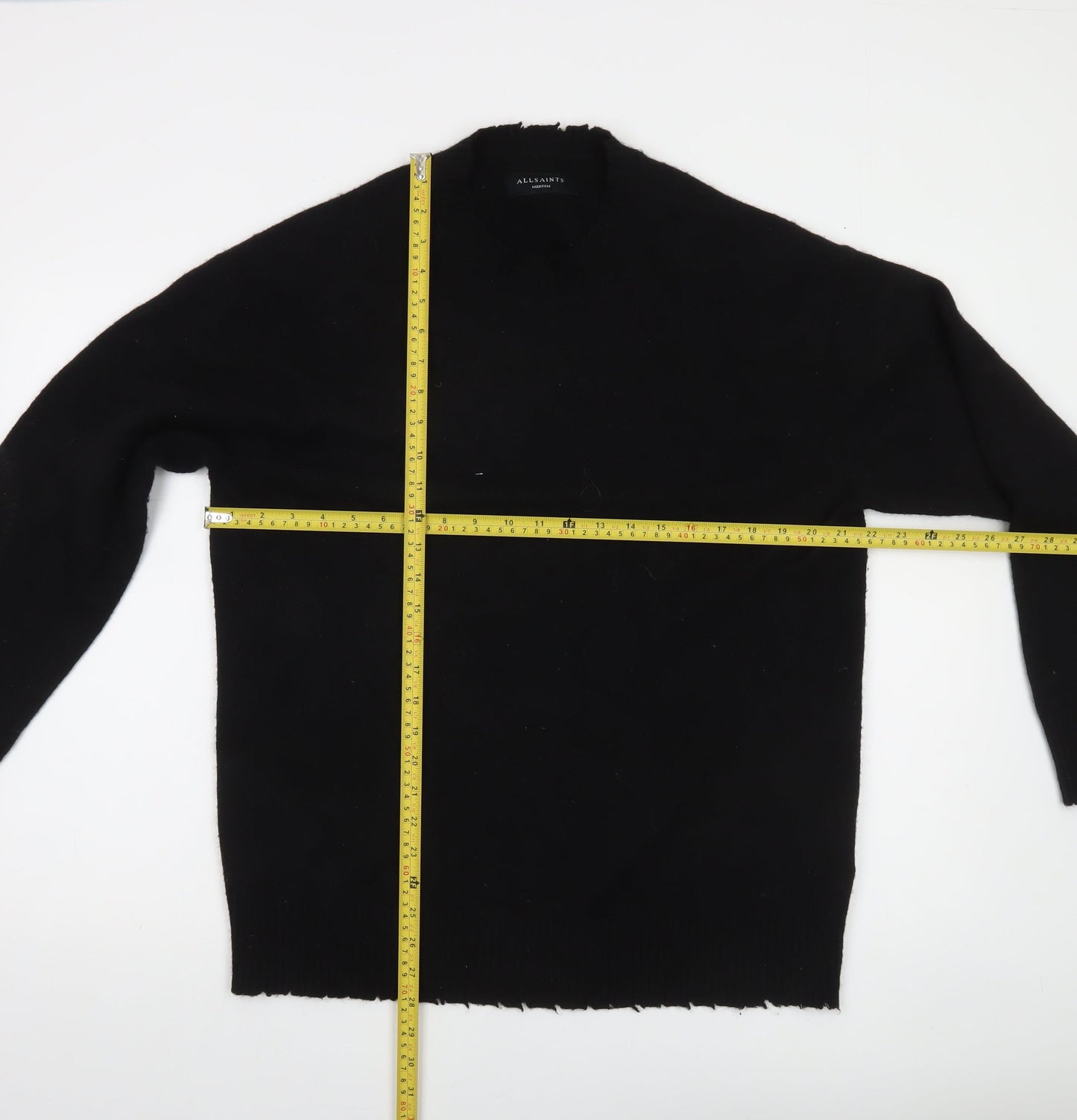 AllSaints Men's Black Wool Blend Crew Neck Pullover Jumper Medium