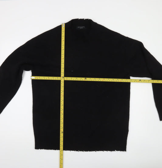 AllSaints Men's Black Wool Blend Crew Neck Pullover Jumper Medium