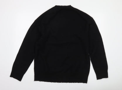 AllSaints Men's Black Wool Blend Crew Neck Pullover Jumper Medium