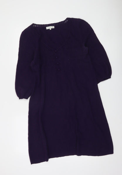 Rocha John Rocha Women Purple Knit Mini Dress Size 14 A-Line 3/4 Sleeve