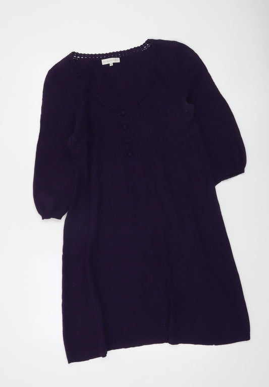 Rocha John Rocha Women Purple Knit Mini Dress Size 14 A-Line 3/4 Sleeve