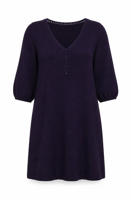 Rocha John Rocha Women Purple Knit Mini Dress Size 14 A-Line 3/4 Sleeve
