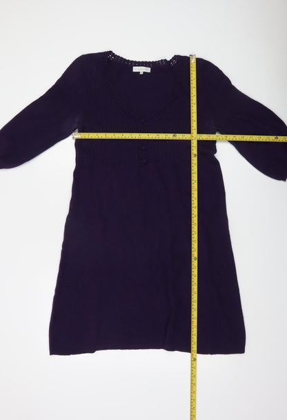 Rocha John Rocha Women Purple Knit Mini Dress Size 14 A-Line 3/4 Sleeve