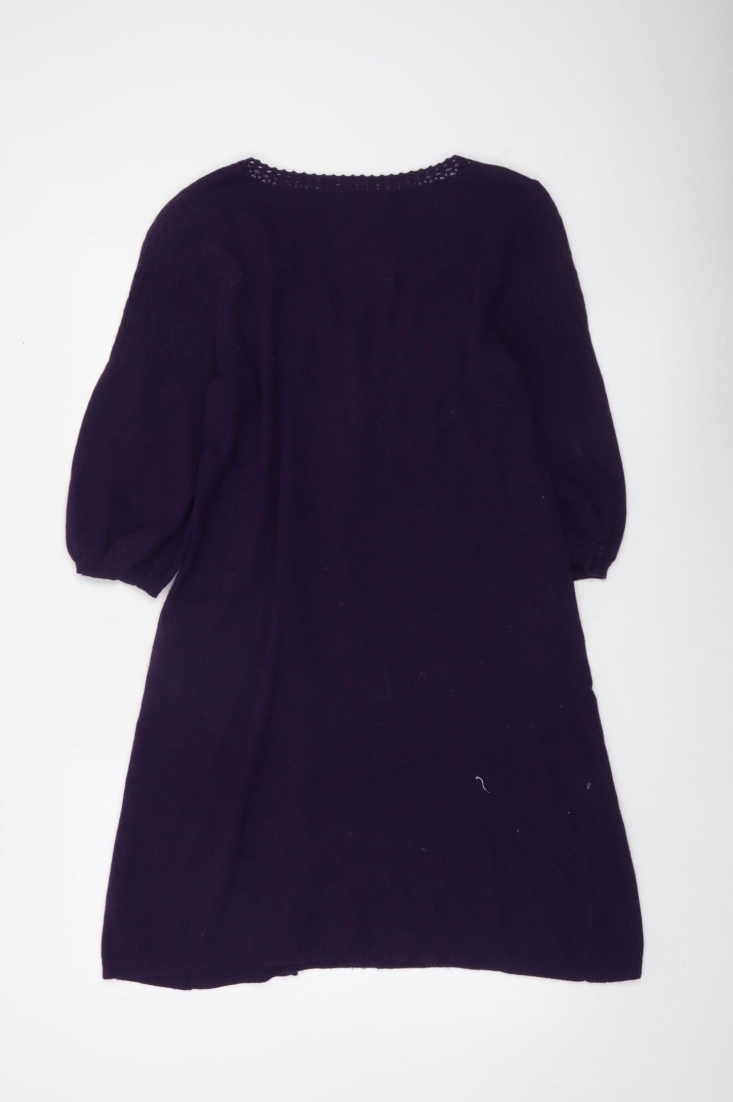 Rocha John Rocha Women Purple Knit Mini Dress Size 14 A-Line 3/4 Sleeve